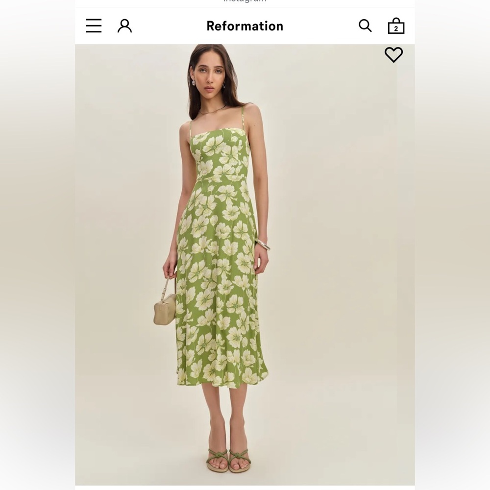 Reformation Monette NWT Green Floral Midi Dress Lovebird Size 8 - Picture 4 of 15